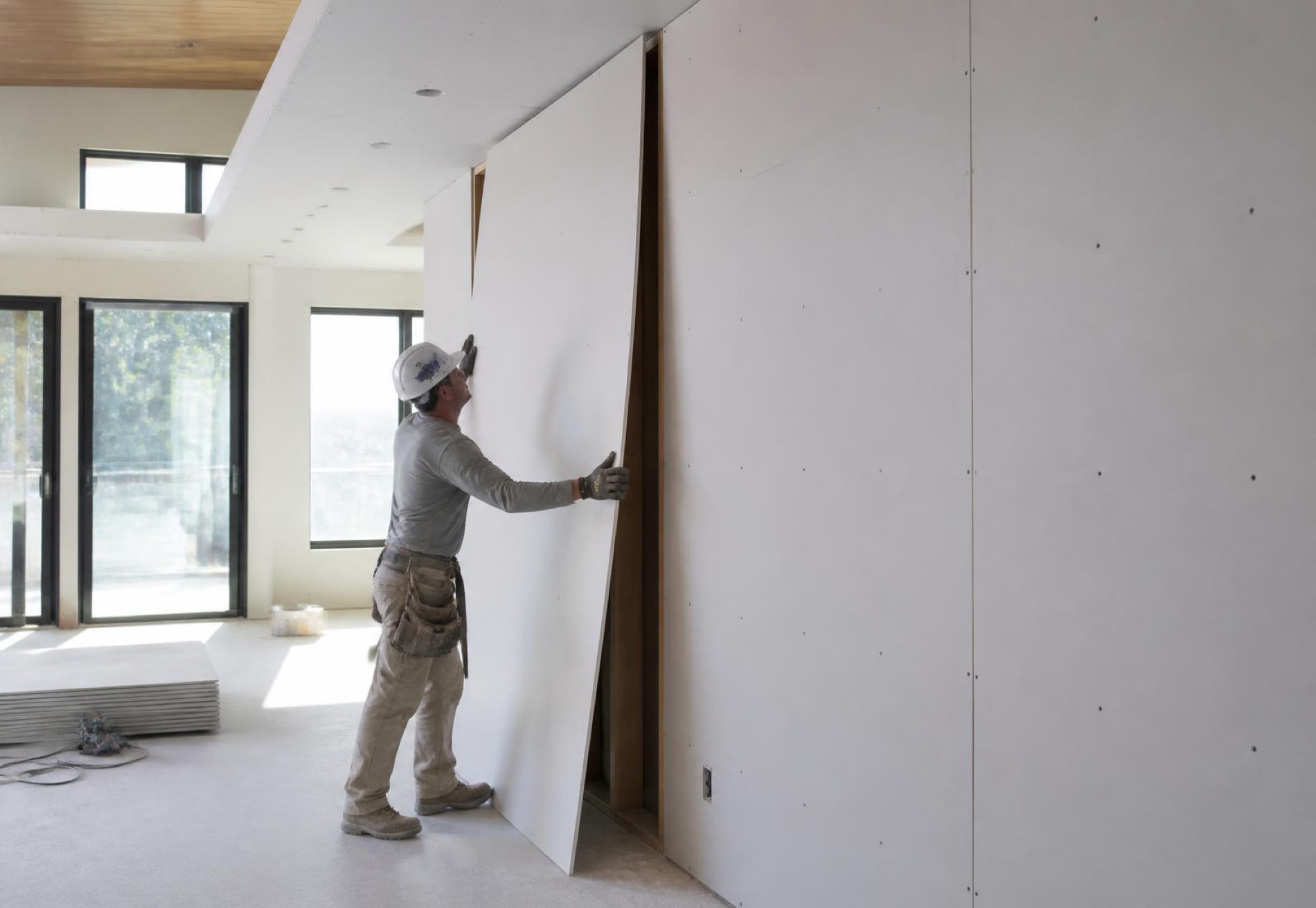 Instalación de un panel de tablarroca en el interior de una vivienda